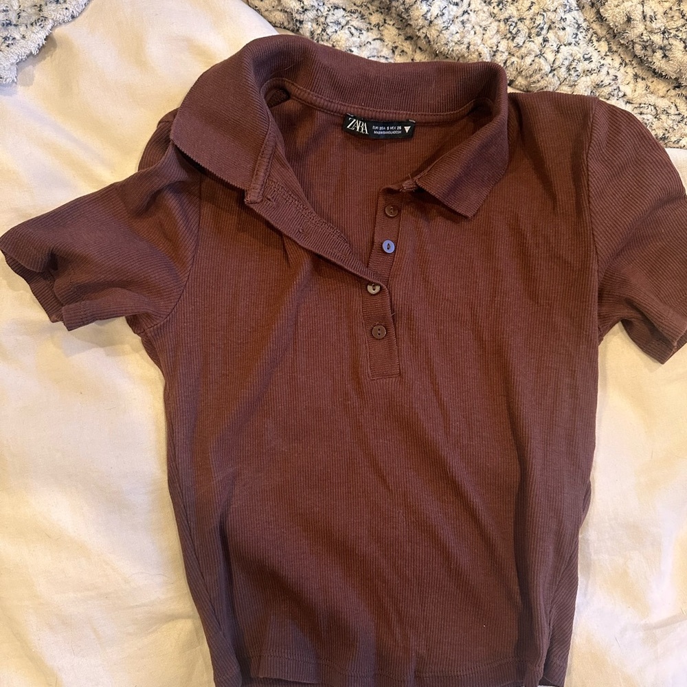 Zara Cropped Brown Polo Shirt